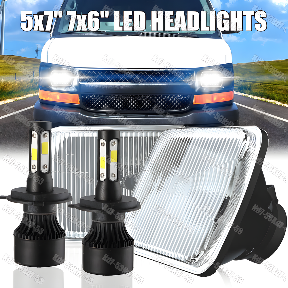 For Chevy Express Cargo Van 1500 2500 3500 Pair 7x6 5x7 LED Headlights Hi/Lo**