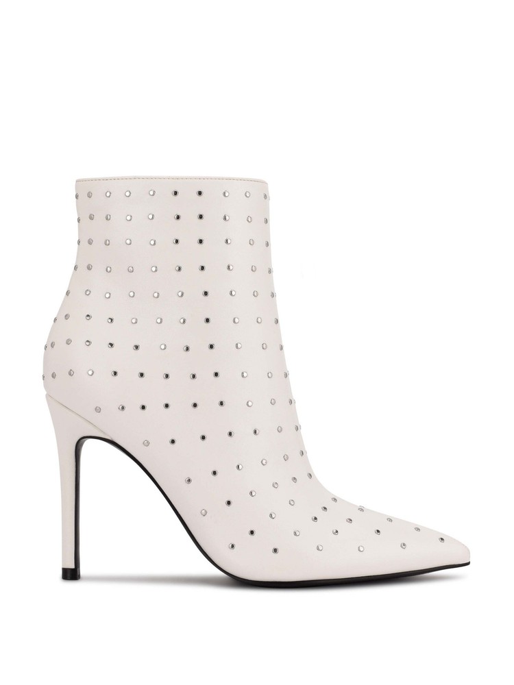 Nine West White Studded Farrah Pointy Toe Stiletto Booties Size 7 M