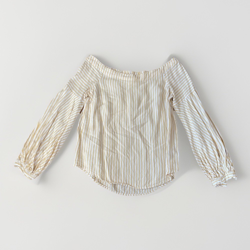 Anthropologie Maeve Shirt Womens 00P Yellow Striped Balloon Sleeves Boho Linen