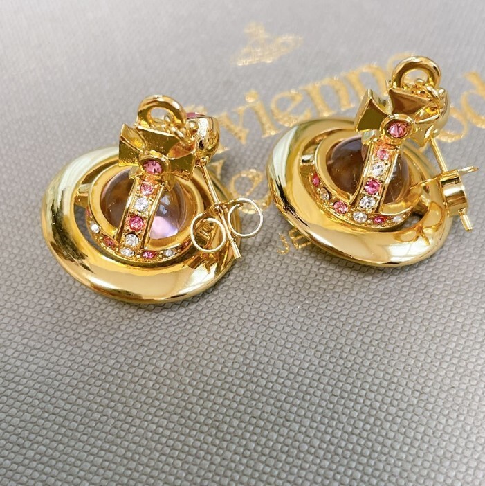 Vivienne Westwood Tiny Orb Earrings Pierce Gold Pink No Box From Japan New F/S