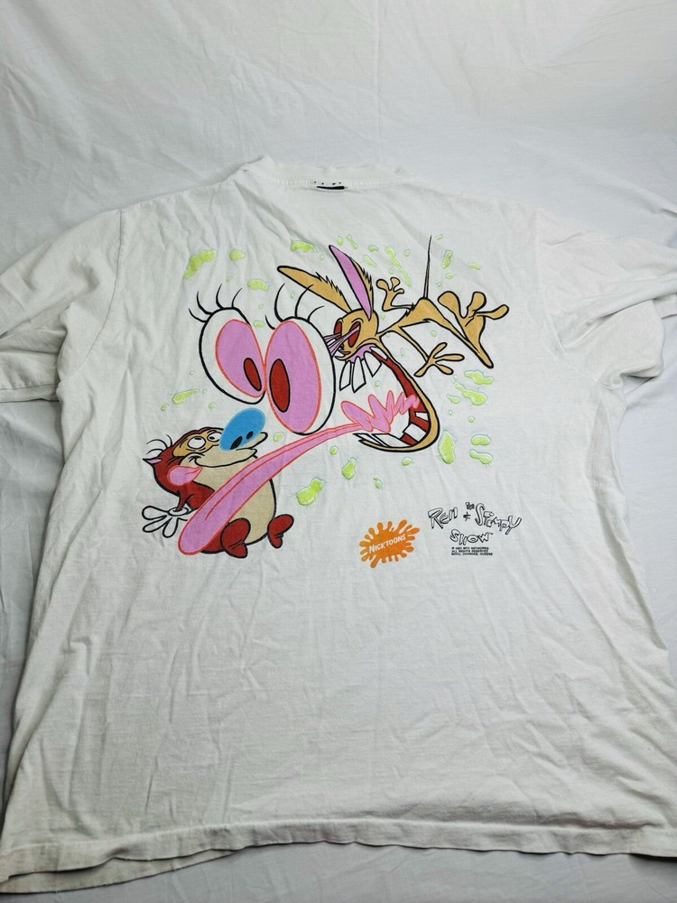 90s Ren & Stimpy Single Stitch Double Sided T Shirt XL Nickelodeon MTV 1991 Read