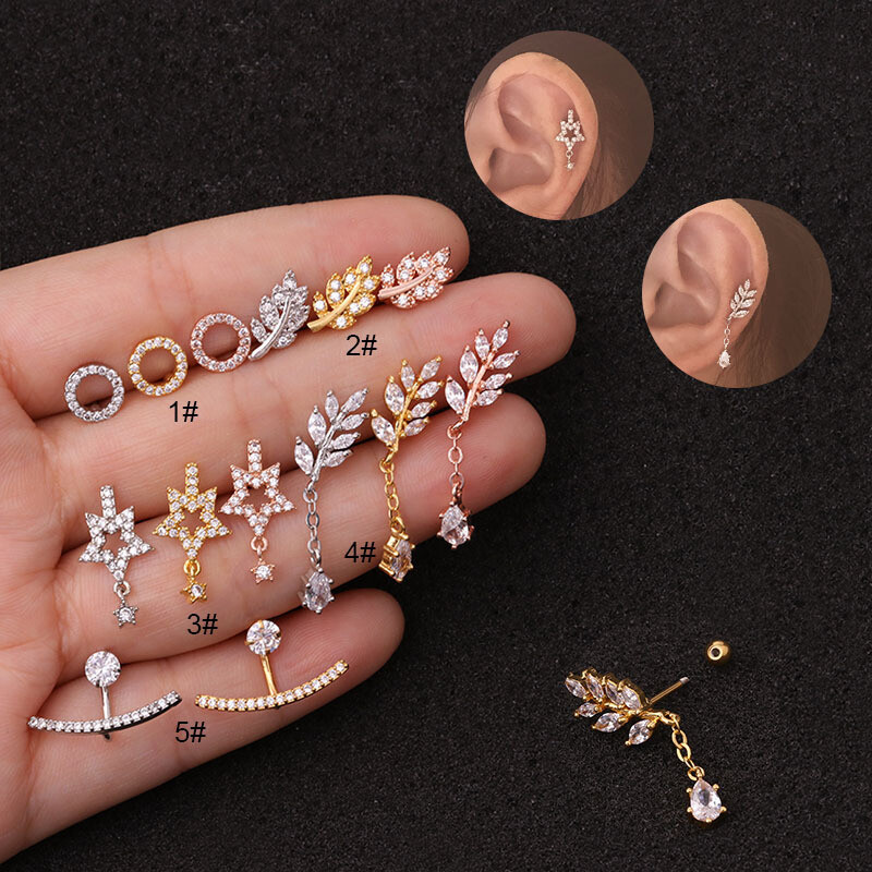 CZ Zircon Dangle Earrings with Steel Barbell and Star Charm