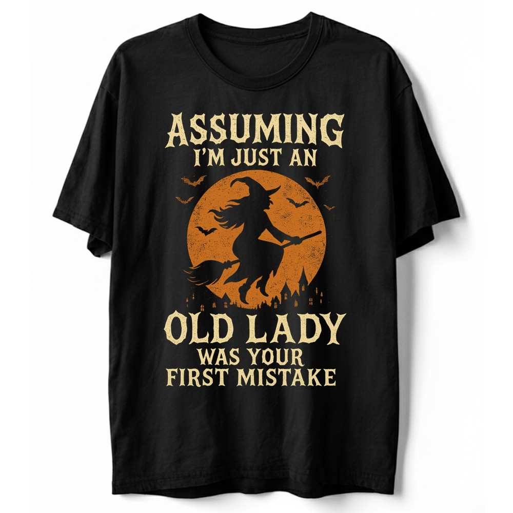 Halloween Old Lady Witch T-Shirt, Funny Unisex Spooky Season Costume Graphic Tee