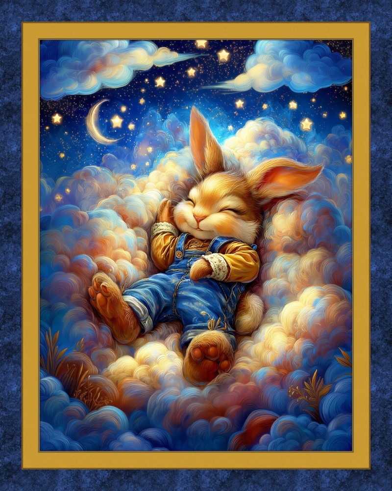 Baby Bunny Dreams Rabbit Child Quilt Top Wall Hanging Panel Fabric