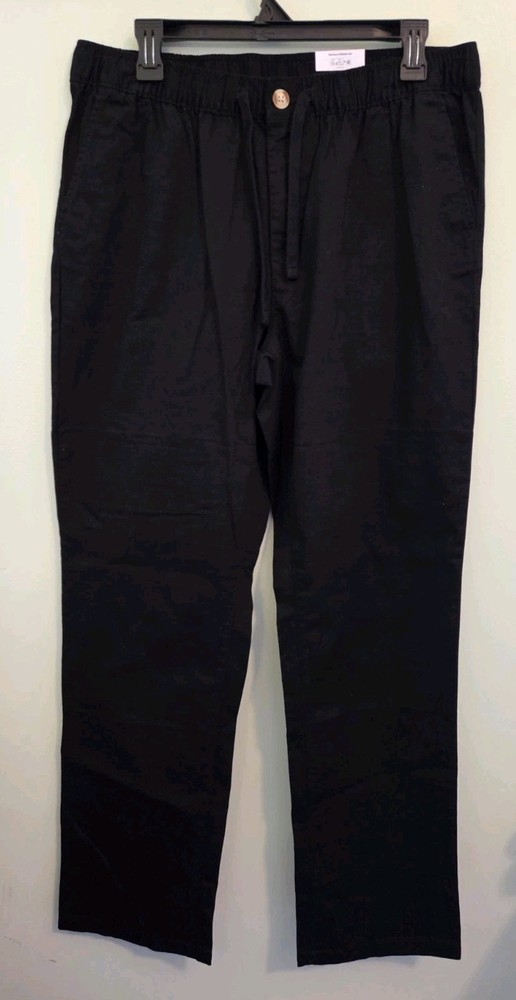 George Men's MEDIUM 32-34 Weekend Pull-On Chino Pants BLACK Stretch Waist #21426