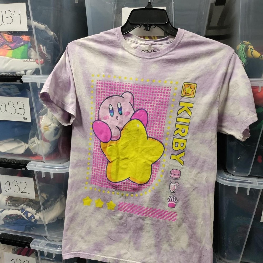 Kirby Nintendo Graphic Shirt Size Medium Pink Purple Fair Pit  A253ed
