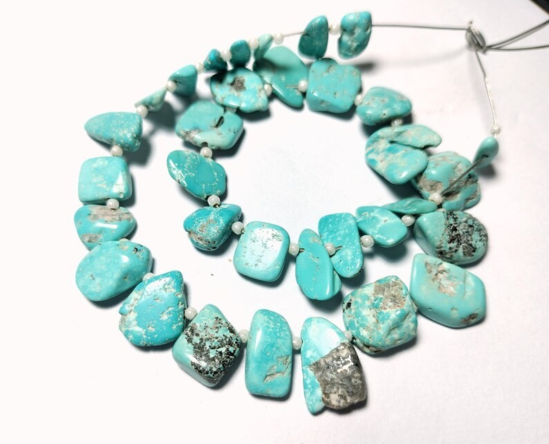 10 Inches Natural Arizona Turquoise Fancy Shape Smooth Beads Size 9X6 To 15X9 MM