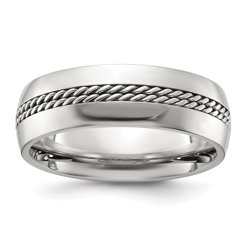Titanium Polished with Curb Chain Inlay 7mm Band Ring Size 10