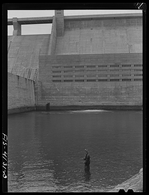 Photo:Norris Dam Tennessee 1942 Fishing at Base of TVA Dam