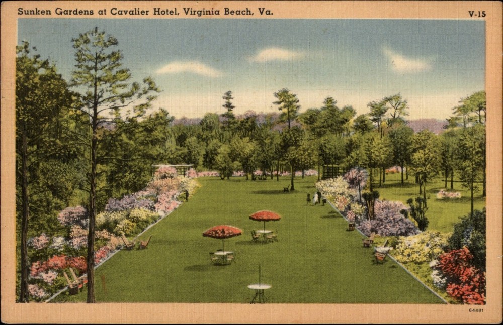 Sunken Gardens Cavalier Hotel Virginia Beach Virginia vintage postcard s330
