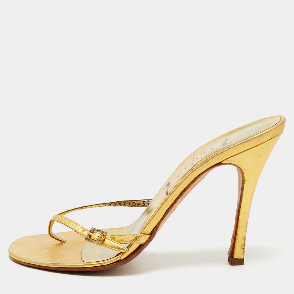 Gina Gold Leather Thong Sandals Size 38.5