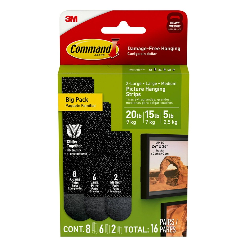 Command Black Picture Hangers Mixed Pack, 2 Pairs Medium, 6 Pairs Large