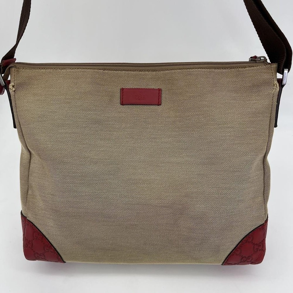 Gucci GG Supreme Canvas Crossbody Bag Leather Trim Authentic Large Capacity
