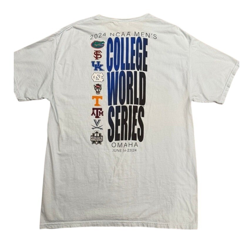 CWS T-Shirt NCAA Mens College World Series 2024 T Shirt White Size L Omaha NE