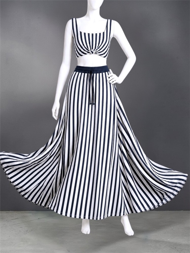 Zara Navy & White Knotted Striped Maxi Skirt – Size M – New