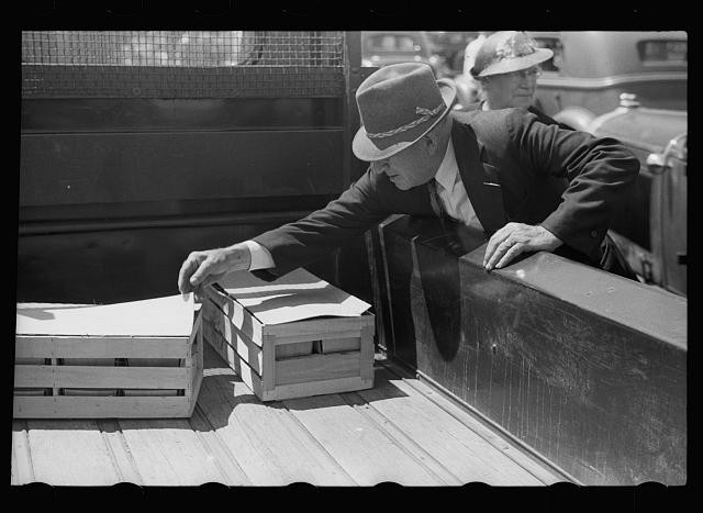Photo:Benton Harbor Michigan 1940 Farmers Market Produce Boxes Truck