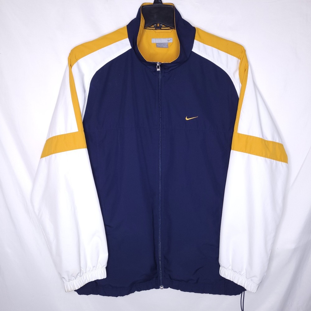 Vintage Nike Windbreaker Jacket Mens Large Blue, Yellow Swoosh Silver Tag Y2K