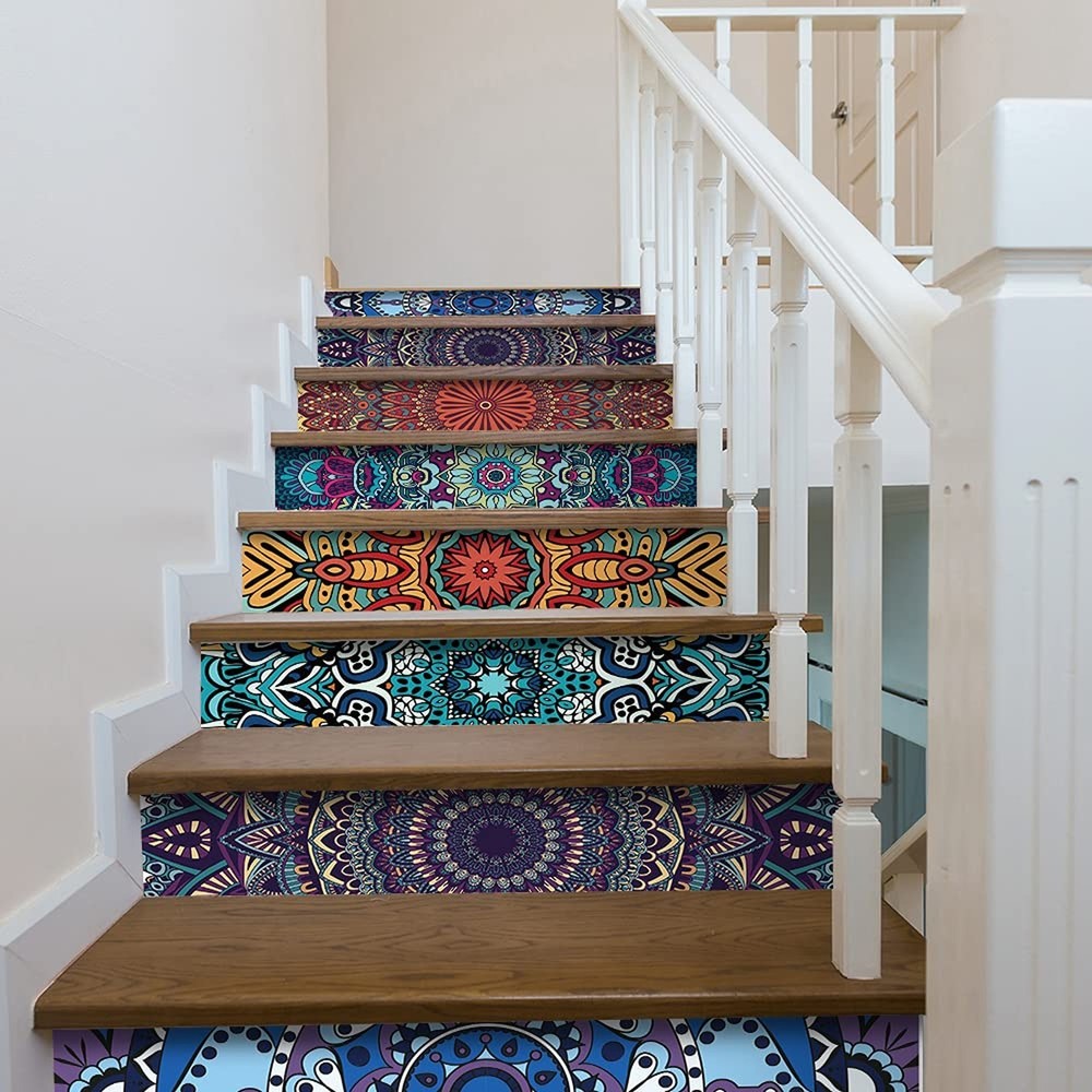FunLife 14-Piece Peel & Stick Stair Riser Stickers - Self-Adhesive Vinyl Decals