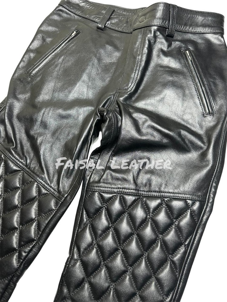 Men Black Genuine Leather Padded Pants for a Stylish Bold Look