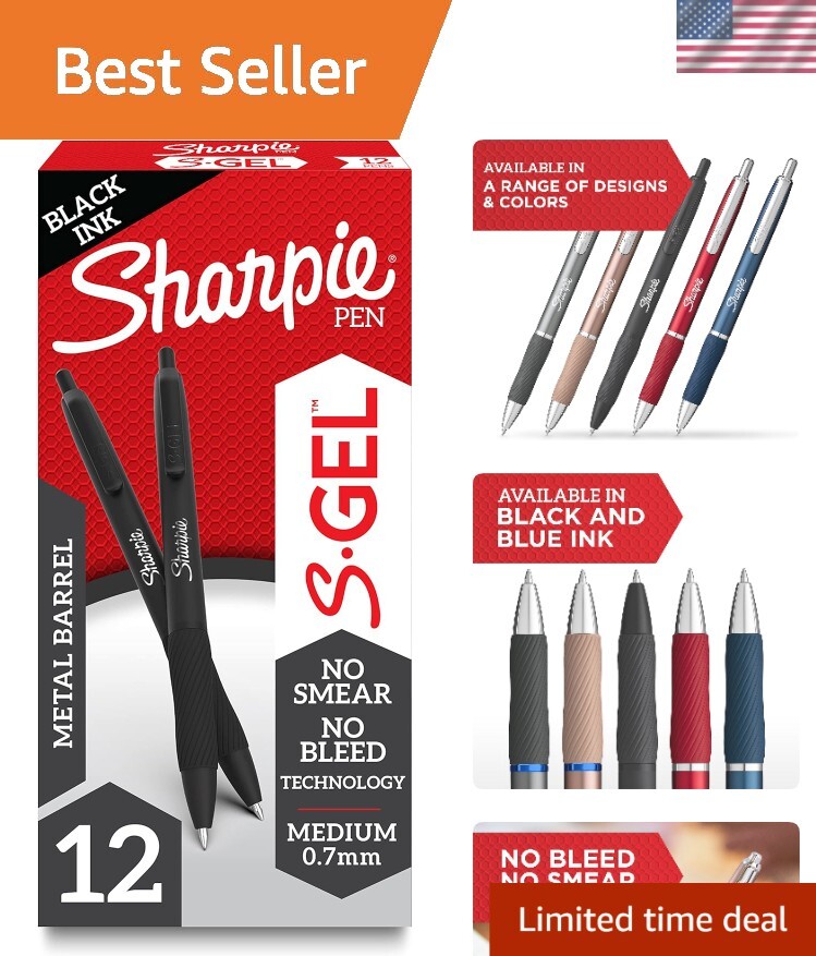 Elegant S-Gel Metal Gel Pens - 12 Count with Bold Black Ink, Medium Point