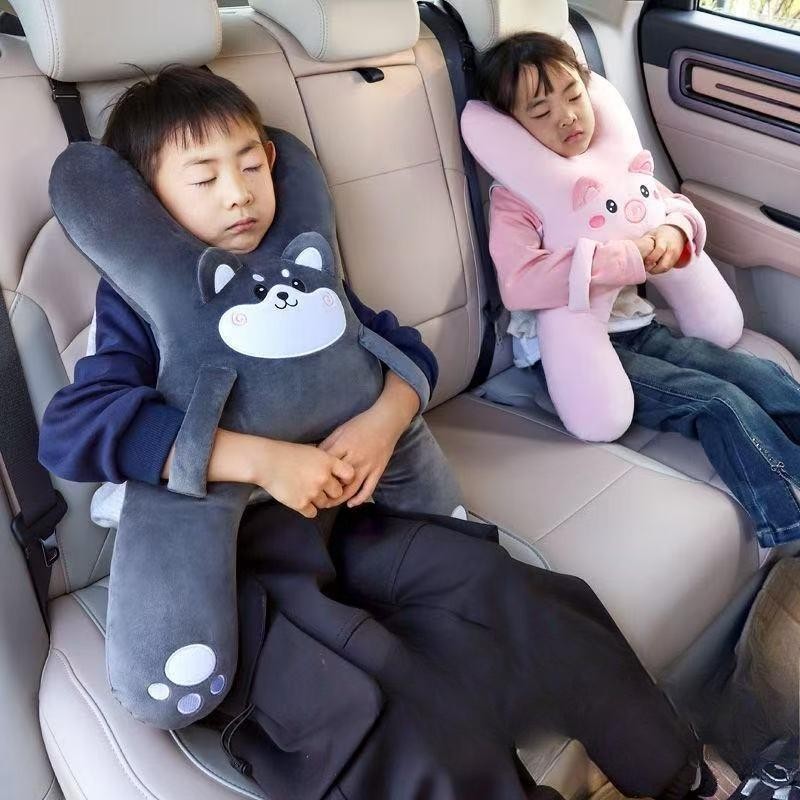Kids Car Neck Pillow & Seat Belt Support for Safe, Comfortable Travel Sleep