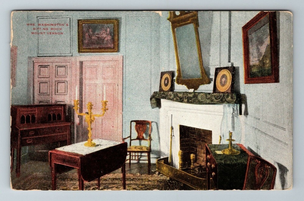 Mount Vernon VA-Virginia, Mrs. Washington's Sitting Room, Vintage Postcard