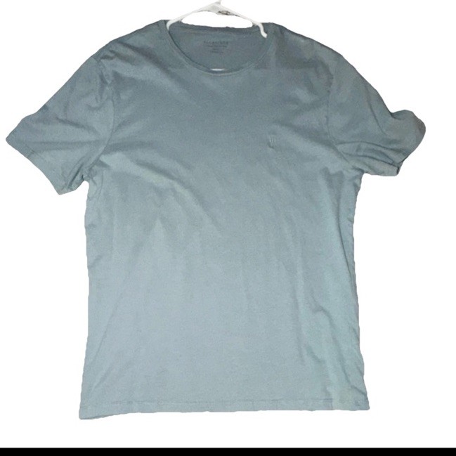 Allsaints XL Blue Cotton Knit Crew Neck Short Sleeve Plain T-Shirt. Turkish