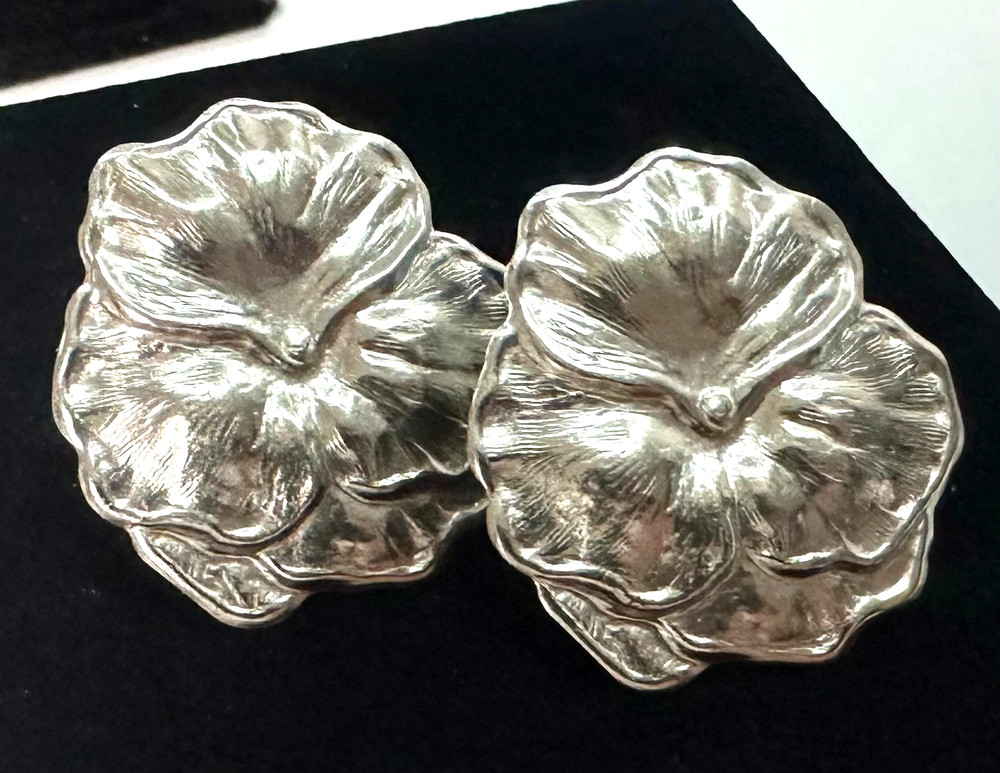 Vtg Pansy Flower Art Nouveau Earrings MARKED 925 Sterling Silver Jewelry Lot I