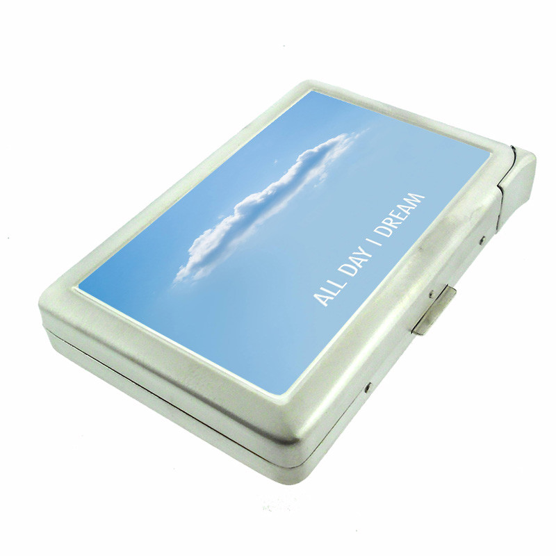 All Day I Dream Em1 100's Size Cigarette Case with Built in Lighter Metal Wallet