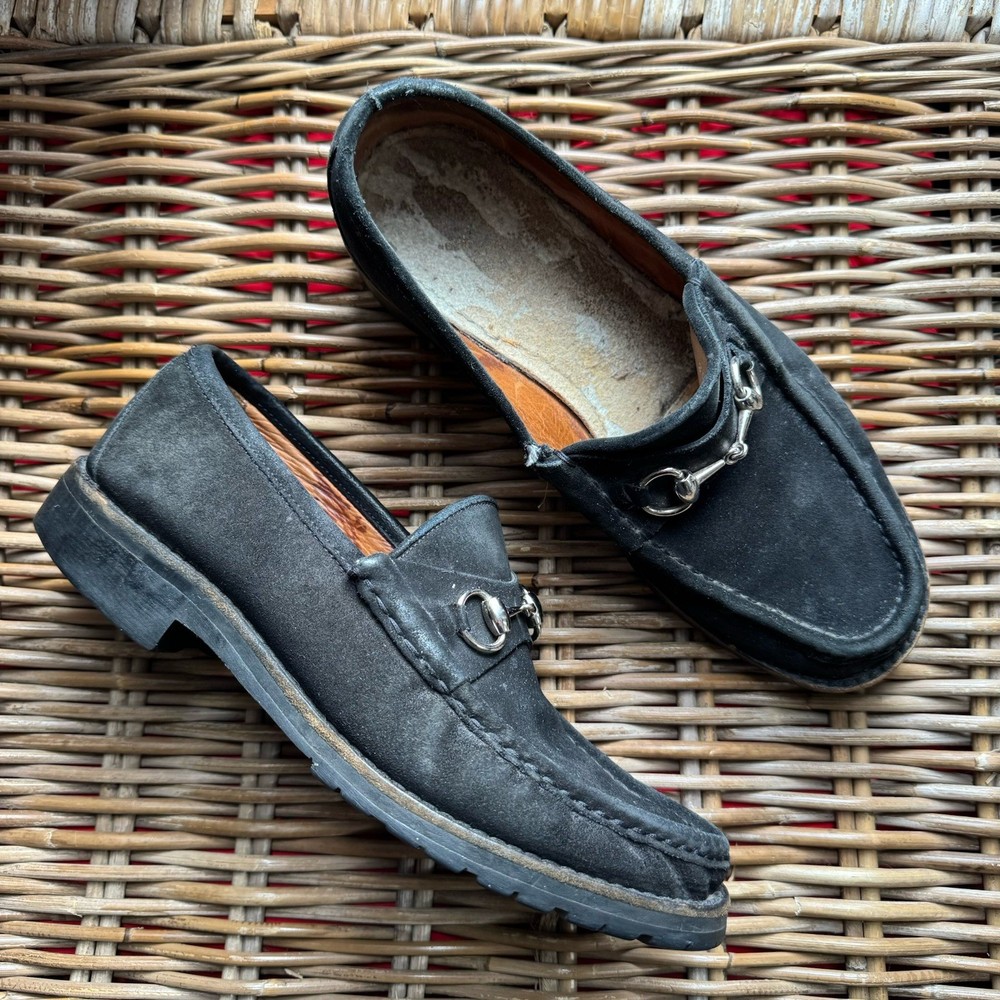 Gucci Men's Black Suede Leather Horsebit Loafer Slip-On Italy Size 9.5 D
