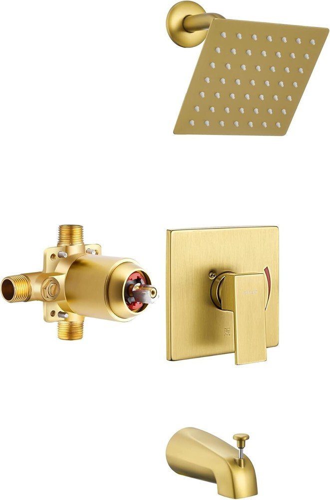 Brushed Gold Tub and Shower Kit with 6-Inch Rainhead – Modern Bathroom Upgrade