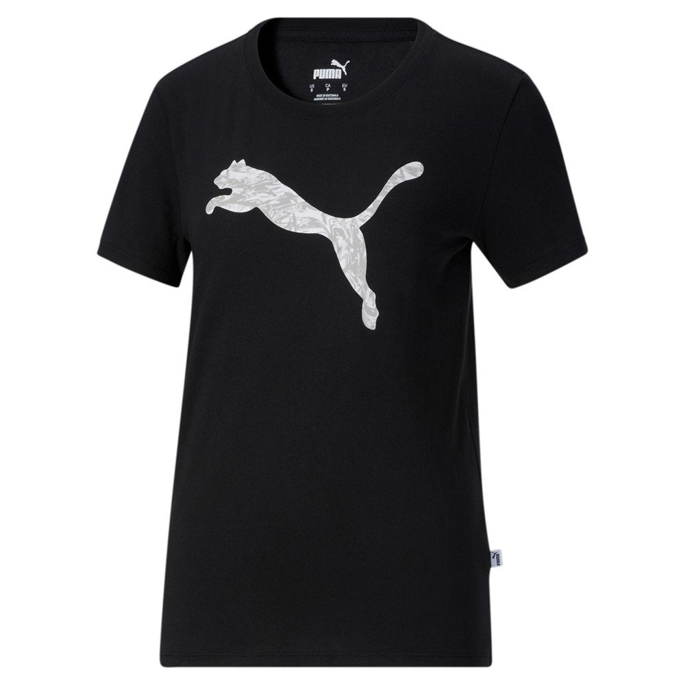 PUMA Power Fill Cat Logo Crew Neck Short Sleeve T-Shirt Womens Black Casual Tops