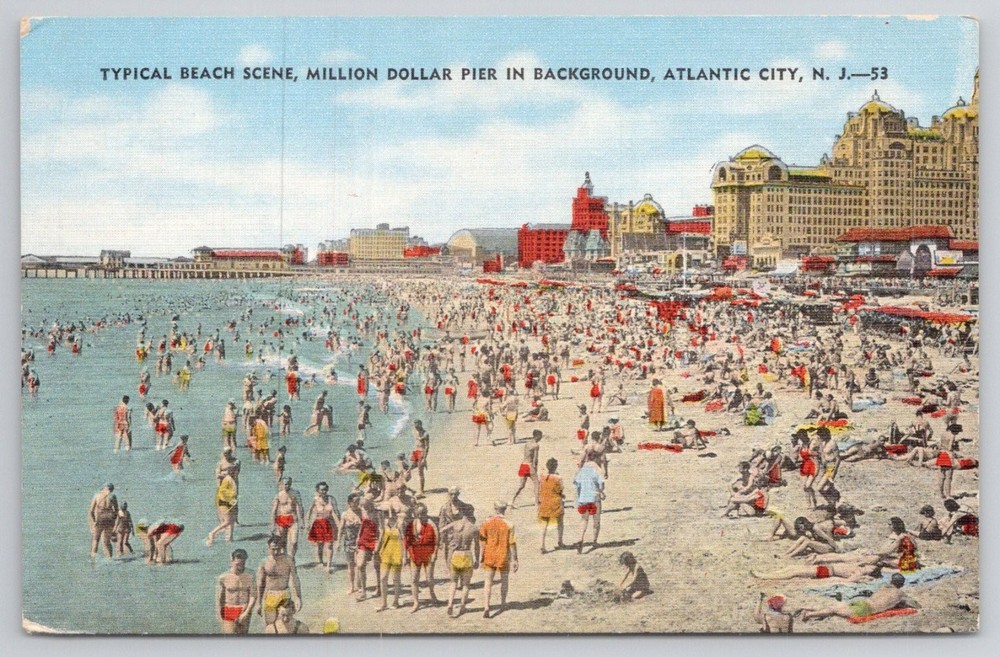 Vintage Atlantic City NJ Million Dollar Pier Beach Scene Linen Postcard E.C