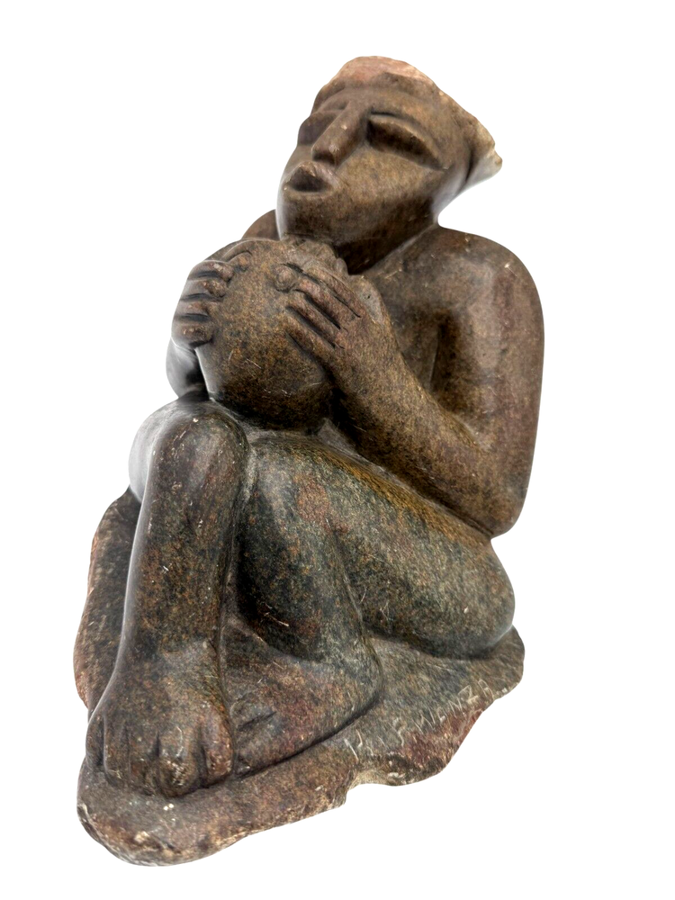 Vintage Signed Art Deco Stone Figurine Hand Carved Sculpture Home Decor