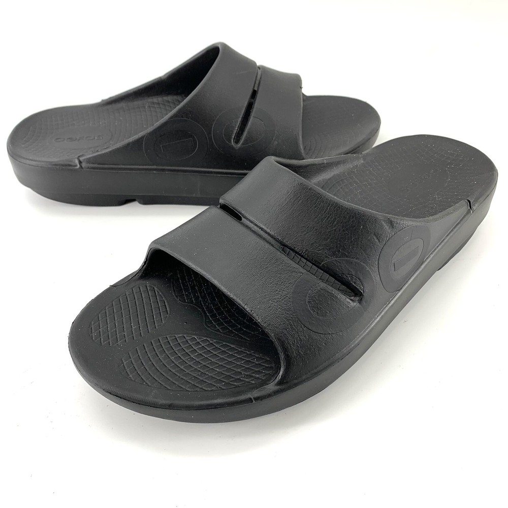 OOFOS OOahh Slide Recovery Sandals Black Mens Size 7 Womens Sz 9