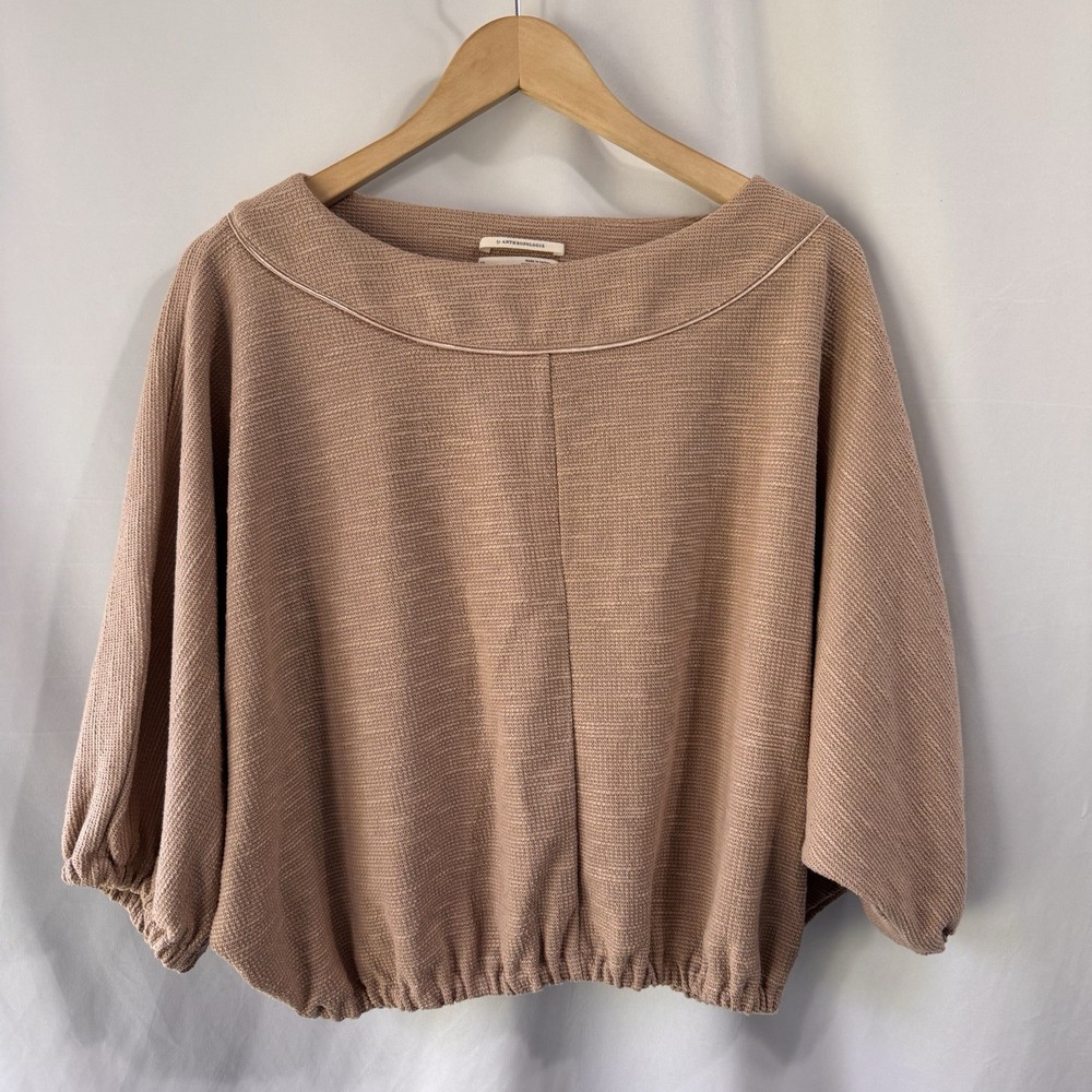 ANTHROPOLOGIE Samia Textured Tan Sand Cotton Short Dolman Sleeve Top Size XS