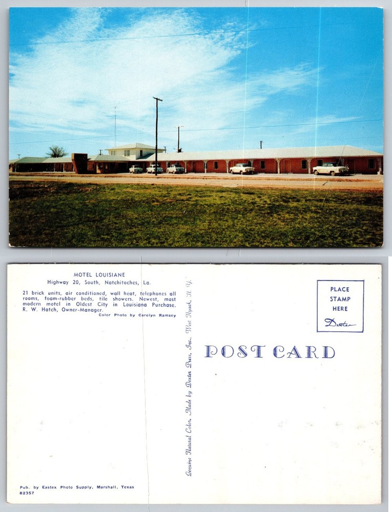 Vintage Motel Louisiane Postcard Natchitoches LA Highway 20 Roadside Americana