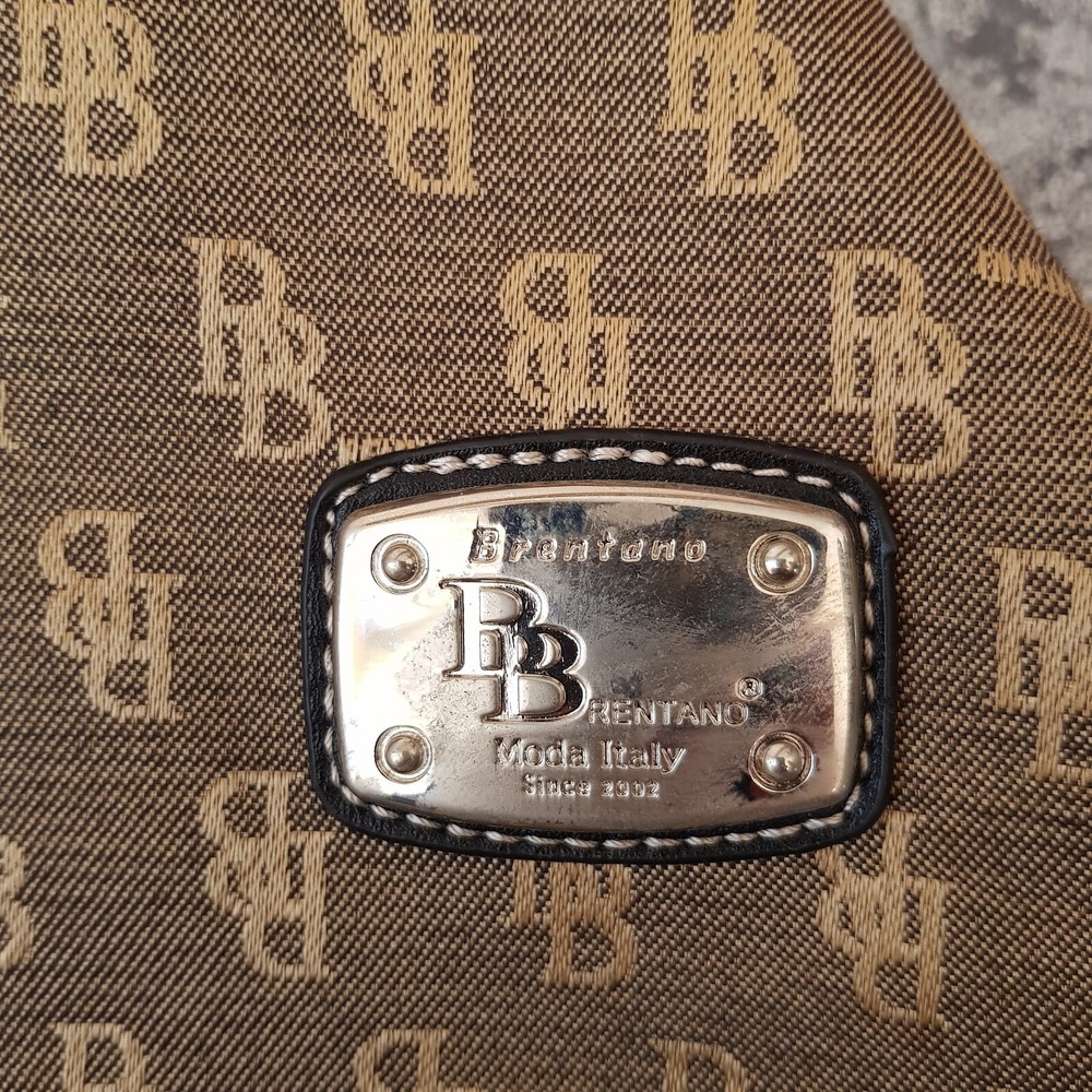 B BRENTANO BB Brown & Gold Signature Logo Canvas Handbag Purse New 23x18x6 inch