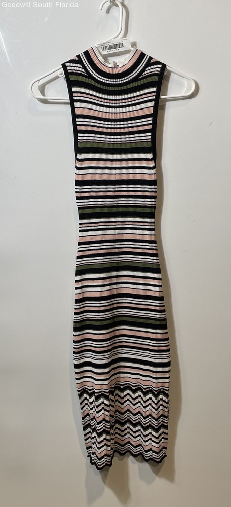 Bebe Womens Multicolor Striped Print Sleeveless Mock Neck Bodycon Dress Size S