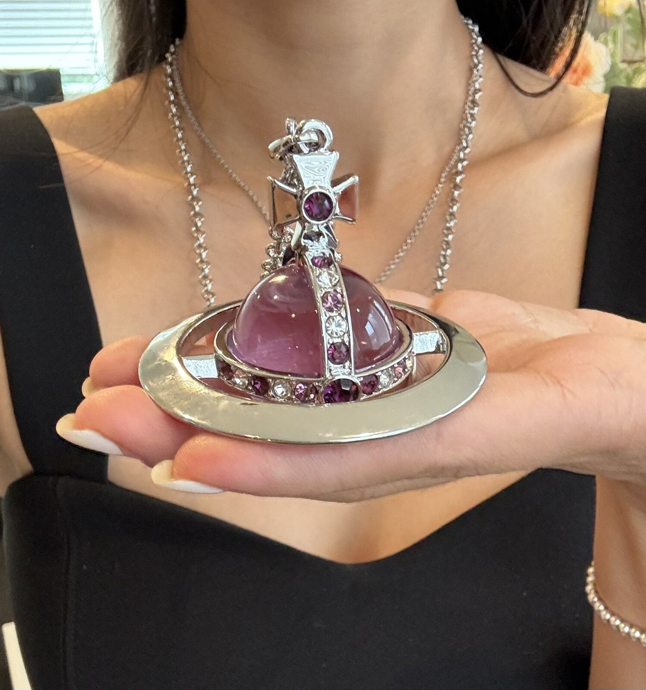 Vivienne Westwood Nana World Ends Giant orb Purple Crystal Necklace With Box