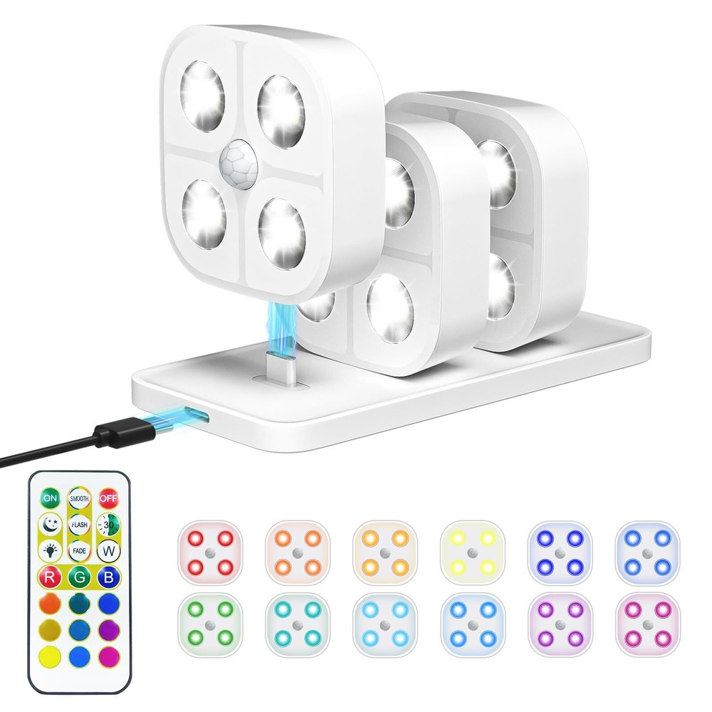 Wireless Step Light Rechargeable Puck Lights with Charging Station, Colorful ...