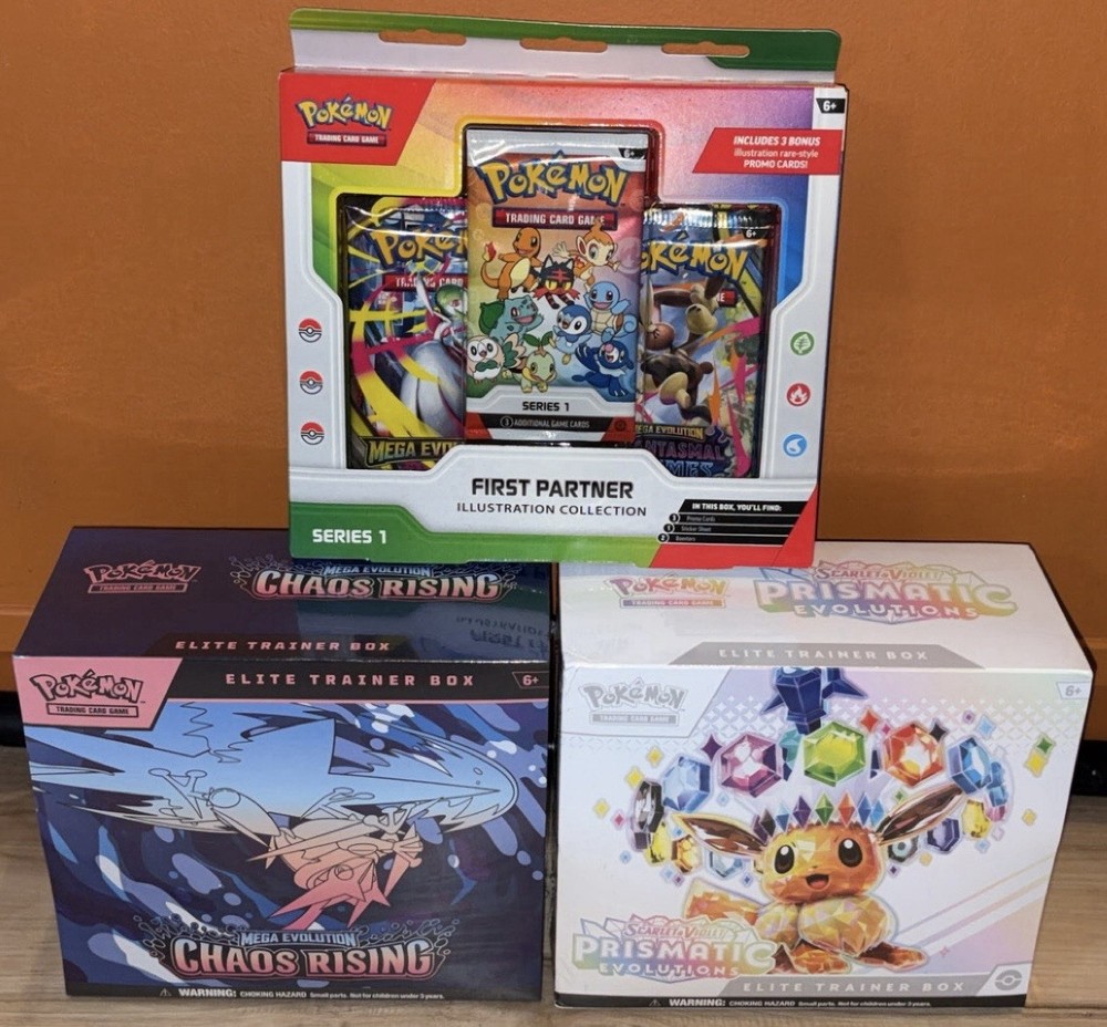 Pokémon TCG Prismatic Evolution Chaos Rising ETB Plus FP Box Sealed New Lot Of 3