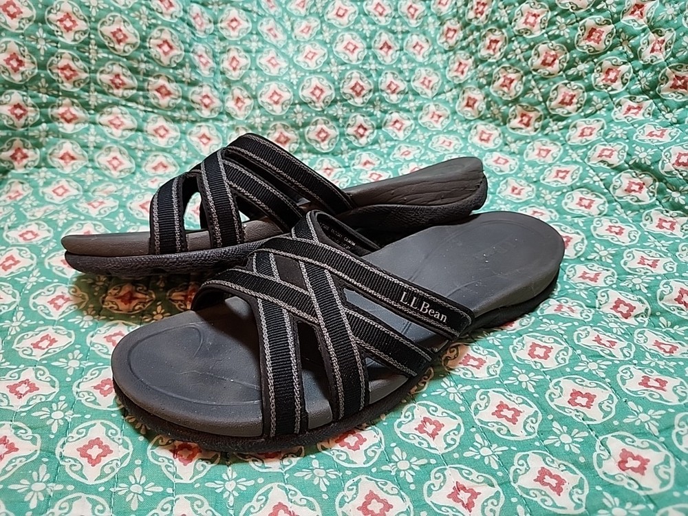Women's LL Bean Boothbay Cushioned Black Slide Sandals Size 10M