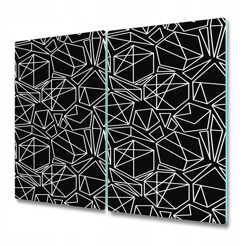 Black and White Geometric Glass Worktop Saver 2x30x52 for Stylish Kitchens