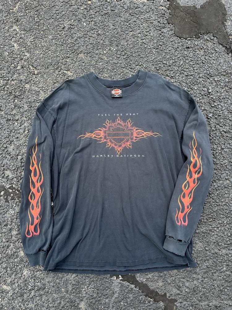 VTG 1993 Harley Davidson Conroe Texas Long Sleeve Flame Hit Tee Sz XL