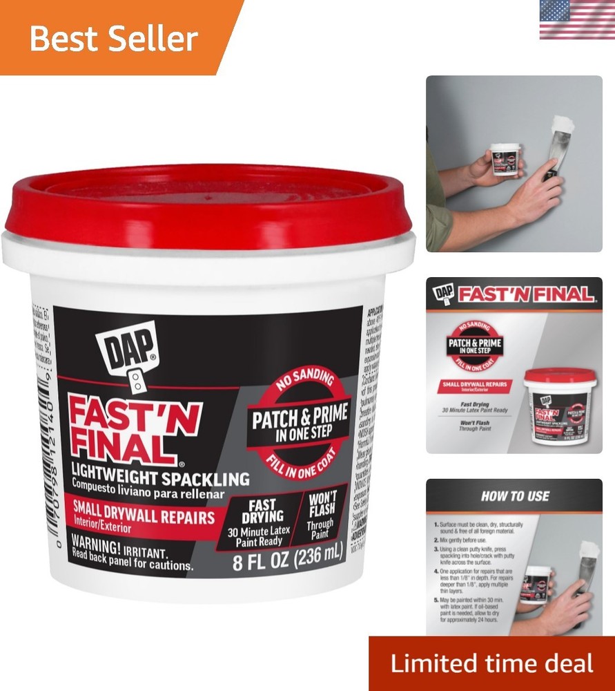 Fast 'N Final Lightweight Spackling, White, 8 Oz