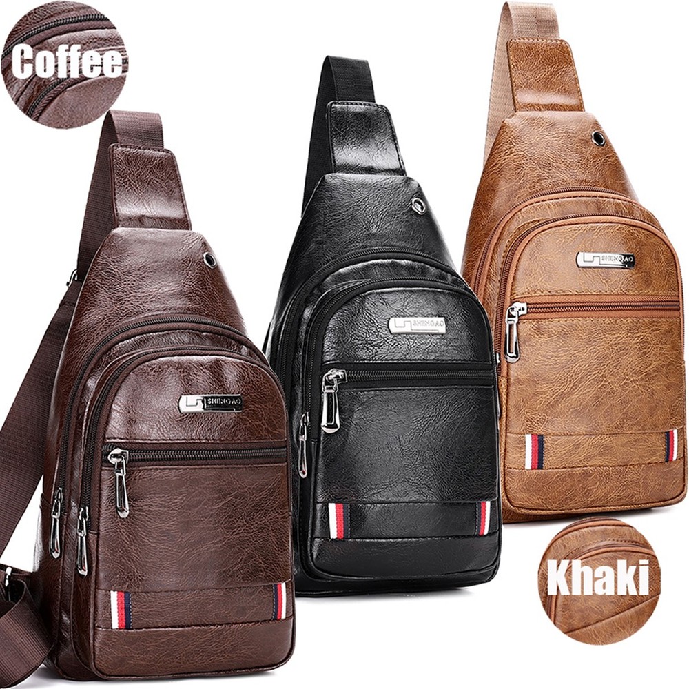 Mens Backpack Leather Sling Bag Chest Shoulder Fanny Pack Crossbody Sport Travel