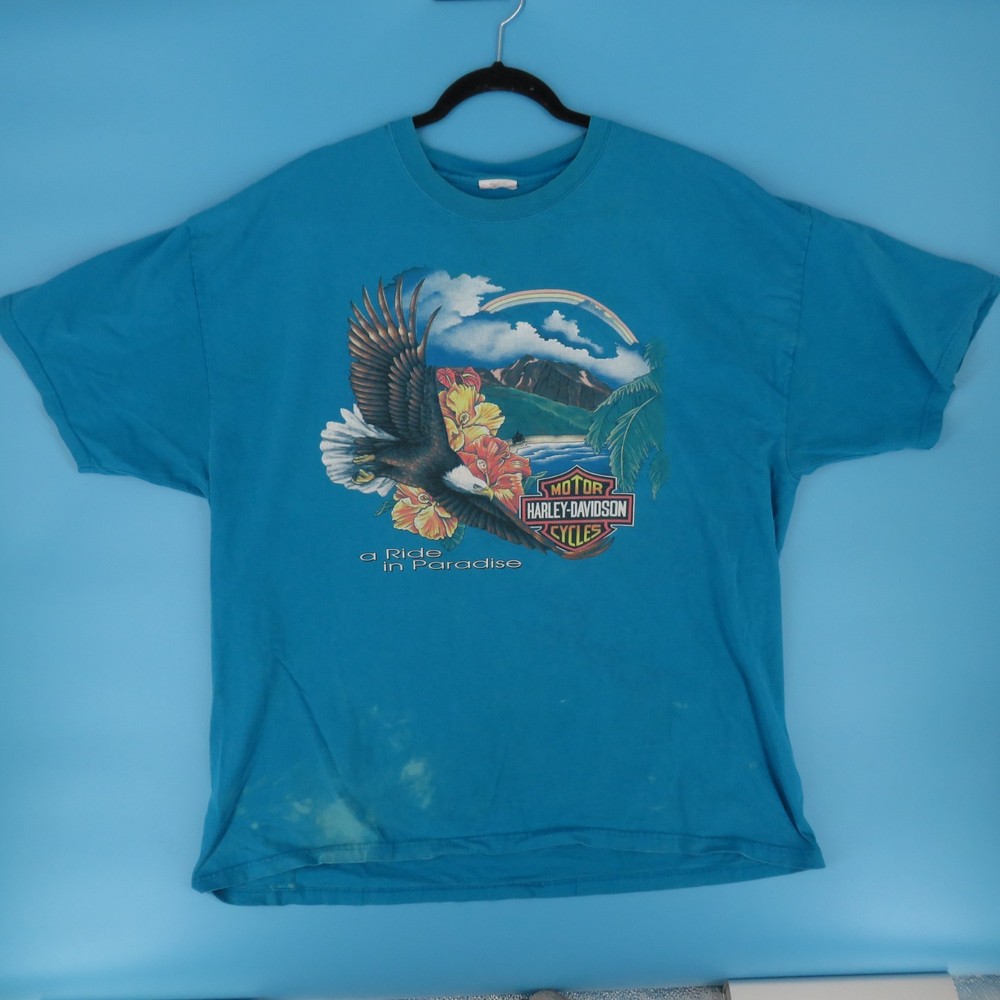 Vintage Harley Davidson Ride in Paradise T-Shirt 2XL Blue Eagle Tee