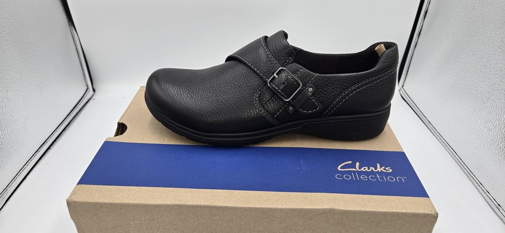 Clarks Carleigh Jazz Shoes Womens Size 8.5 M Black Leather Slip On Comfort