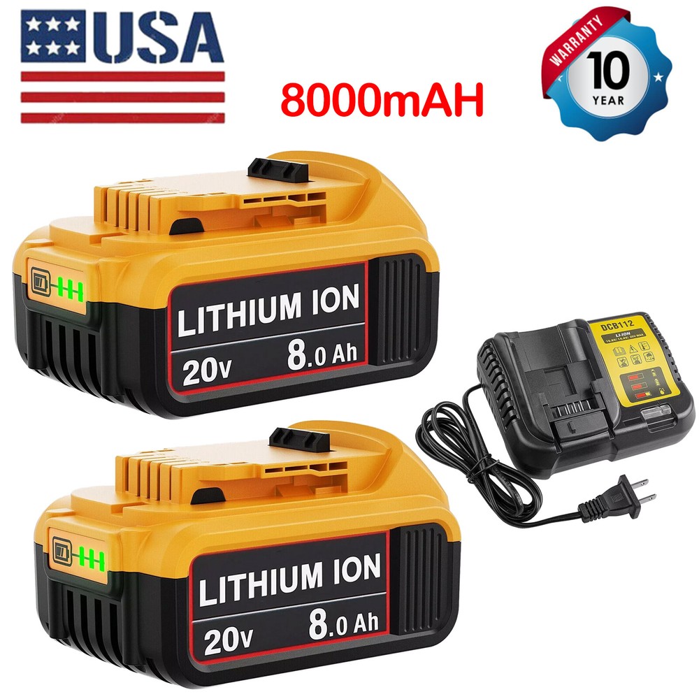 DeWalt 20V Max XR 8.0Ah Lithium-Ion Battery 2-Pack DCB180 DCB205-2  